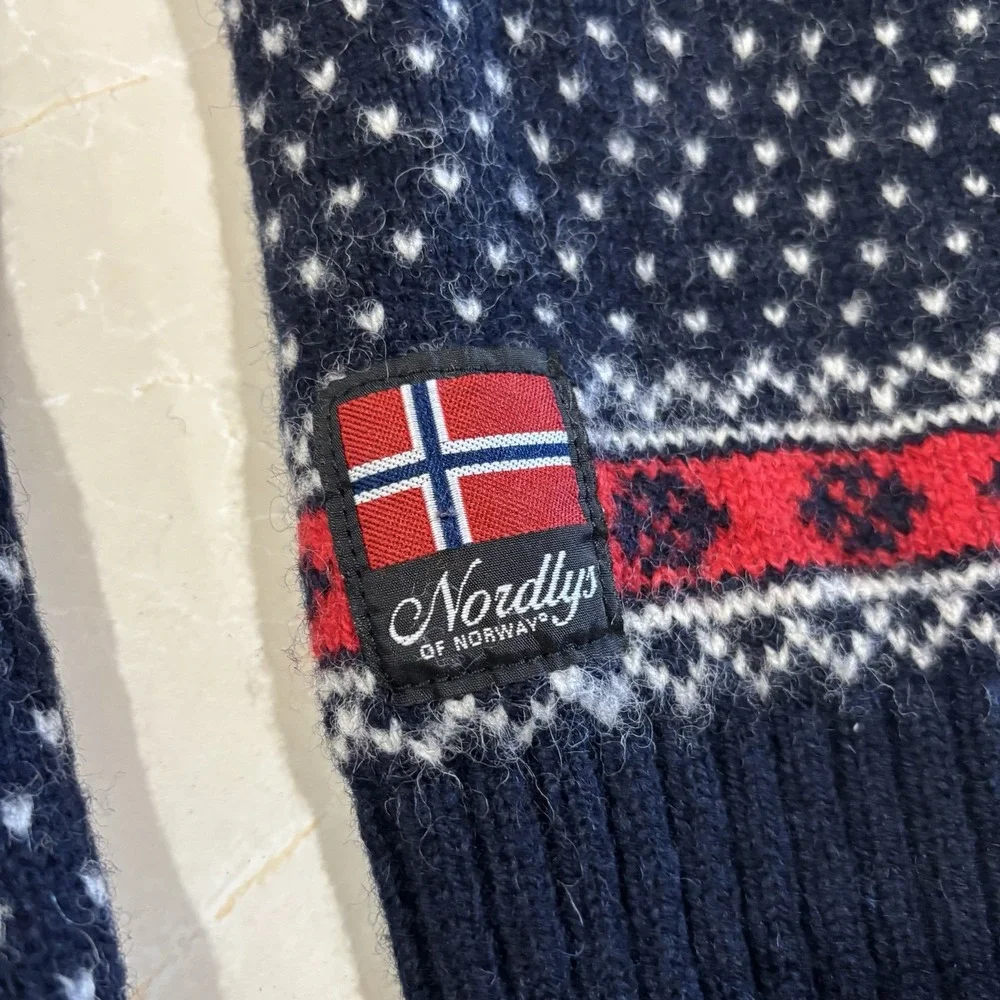 Vintage Fair Isle Sweater Birds Eye Norway Pure Wool Nordys Mens L Blue Red
